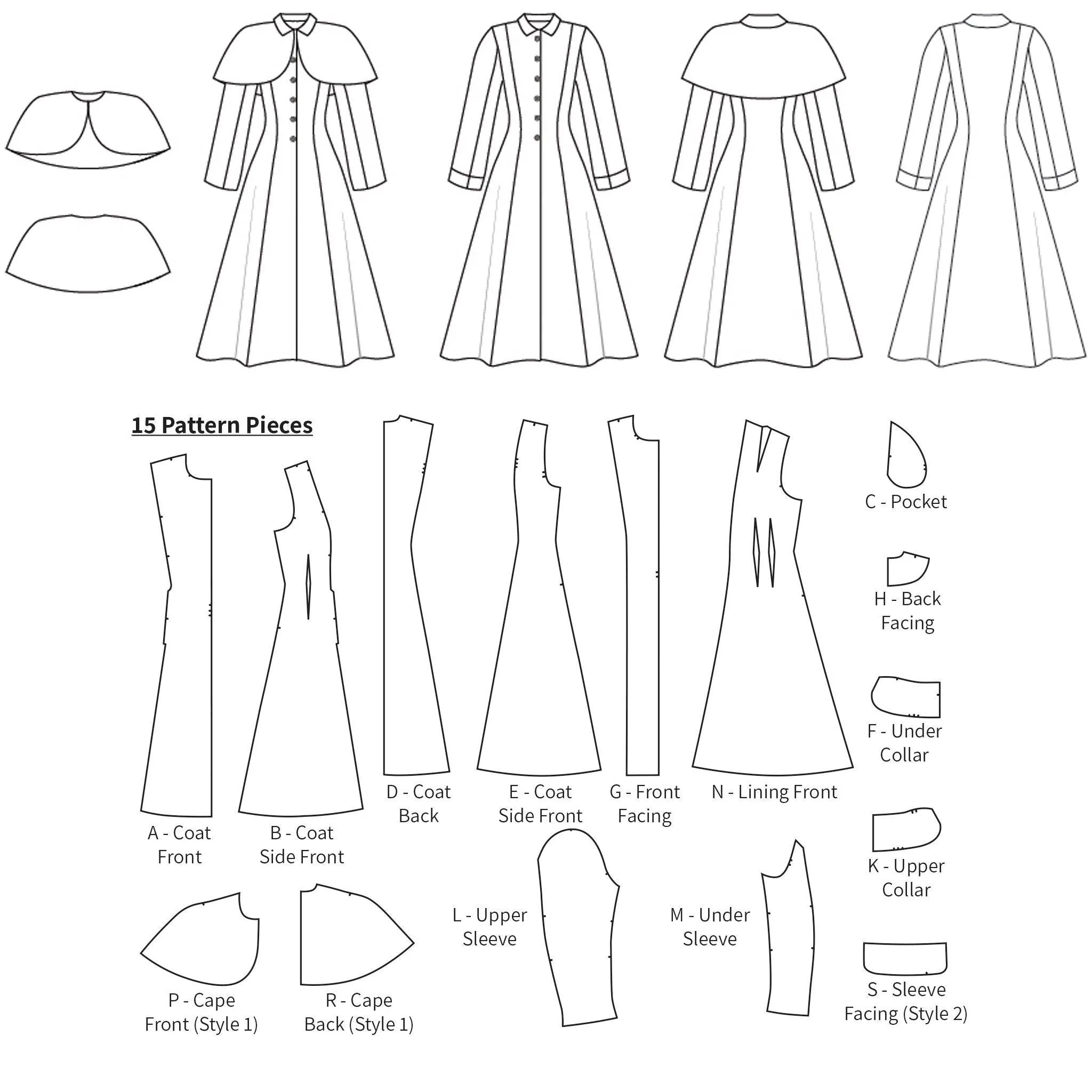 1940's Sewing Pattern: Clara Cape Coat with Detachable Cape  - Bust 33"(84cm) - 43.5"(104cm)