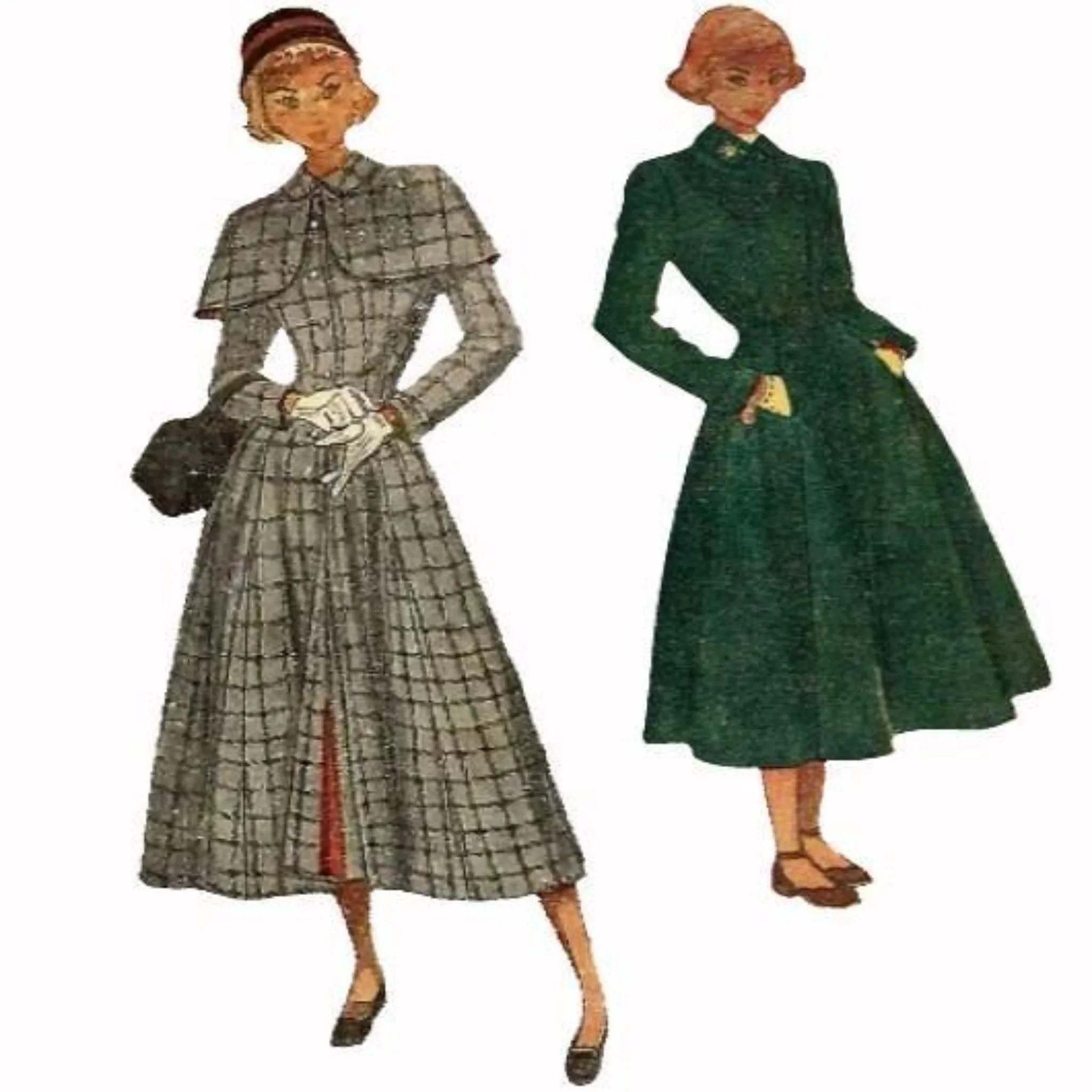 1940's Sewing Pattern: Clara Cape Coat with Detachable Cape  - Bust 33"(84cm) - 43.5"(104cm)