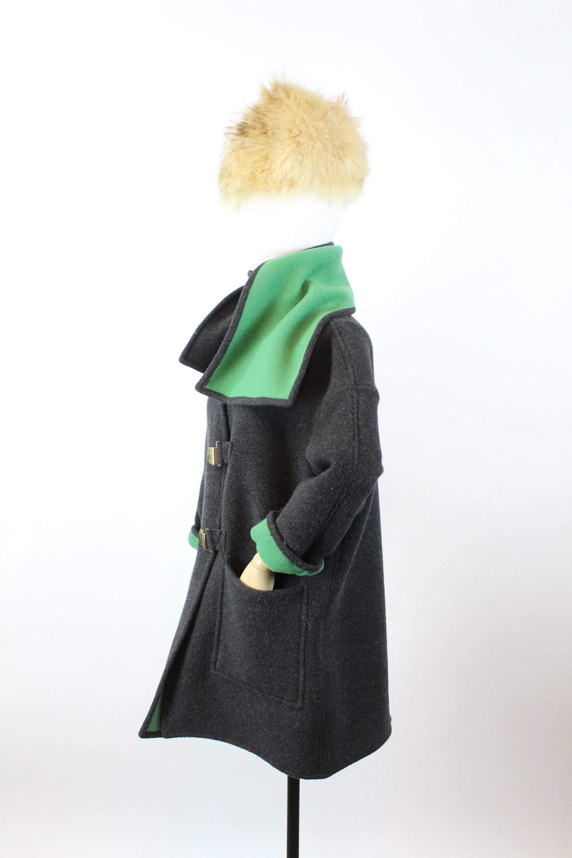 1960s double faced GREEN GRAY gold buckle coat small - large | new winter