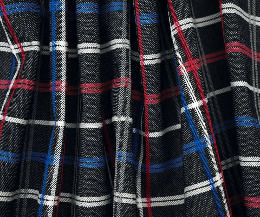 2 YD PC-Black-Blue-Red Polyester Wool Plaid Twill Suiting Woven Fabric