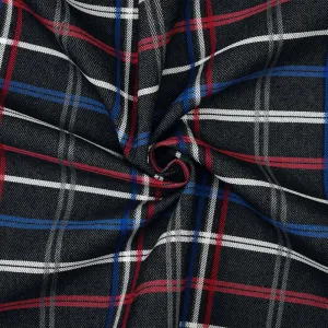 2 YD PC-Black-Blue-Red Polyester Wool Plaid Twill Suiting Woven Fabric