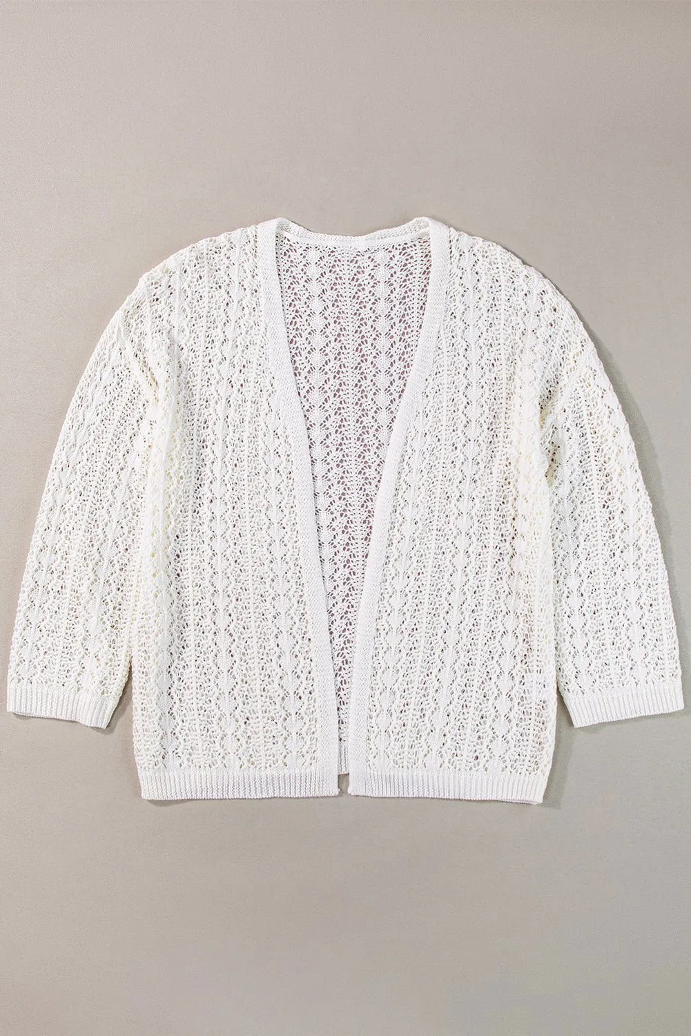 Apricot Hollow Out Crochet Knit Drop Shoulder Open Front Cardigan