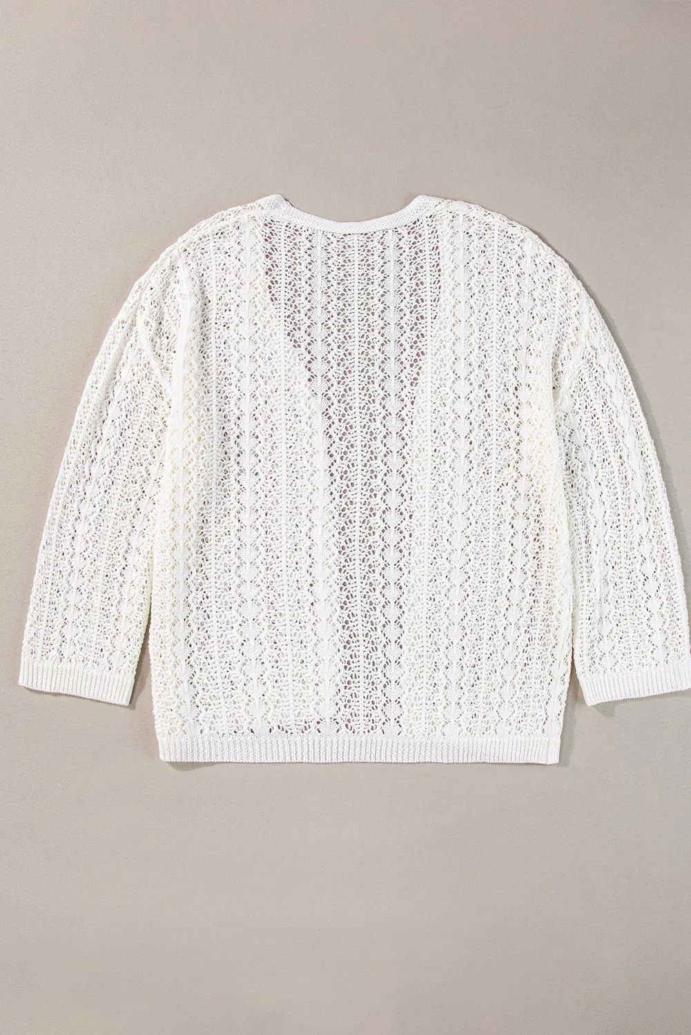 Apricot Hollow Out Crochet Knit Drop Shoulder Open Front Cardigan