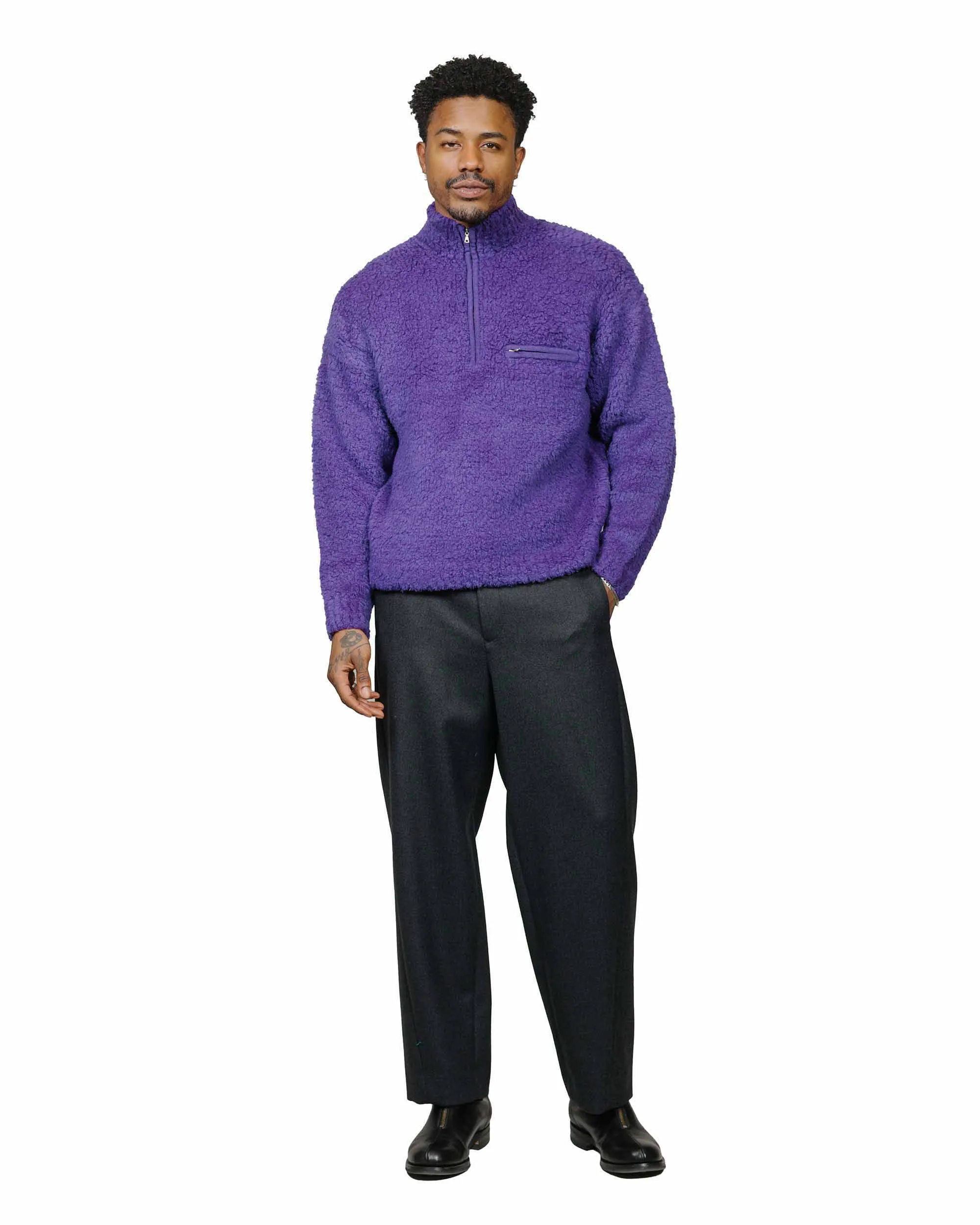 Auralee Merino Wool Boa Knit Half Zip P/O Purple