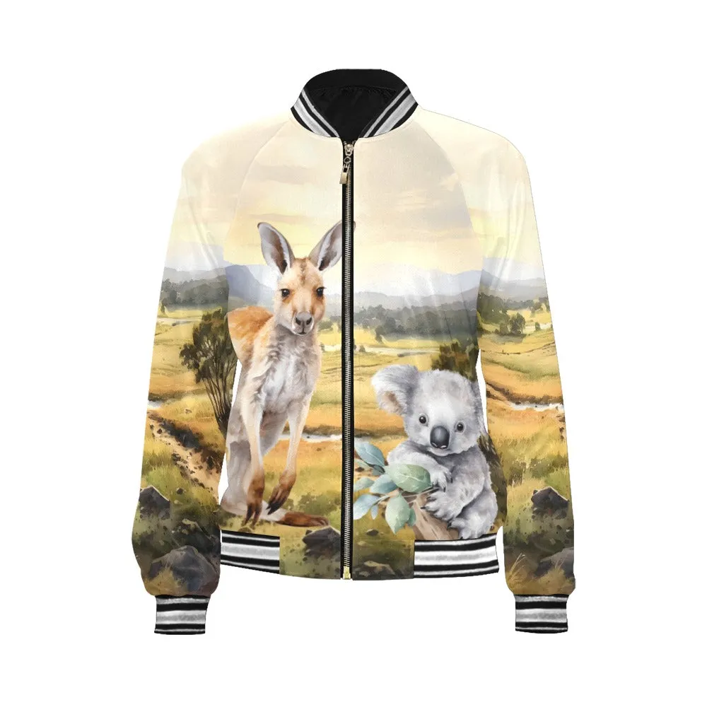 Australian Animals Koala, Kangaroo Bomber Jacket for Women