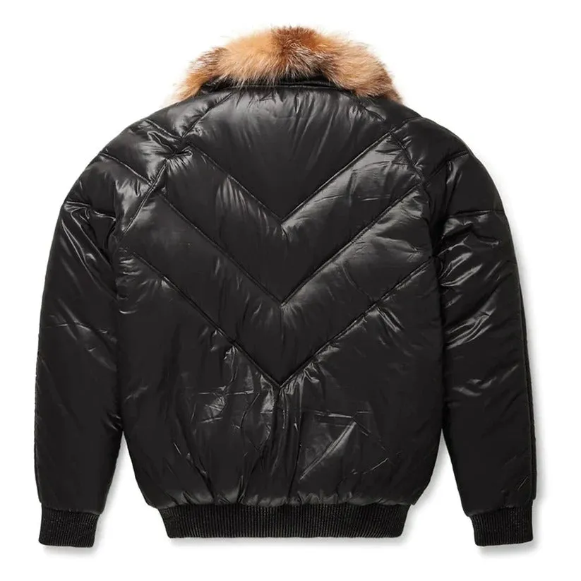 Black Bubble V-Bomber Leather Jacket