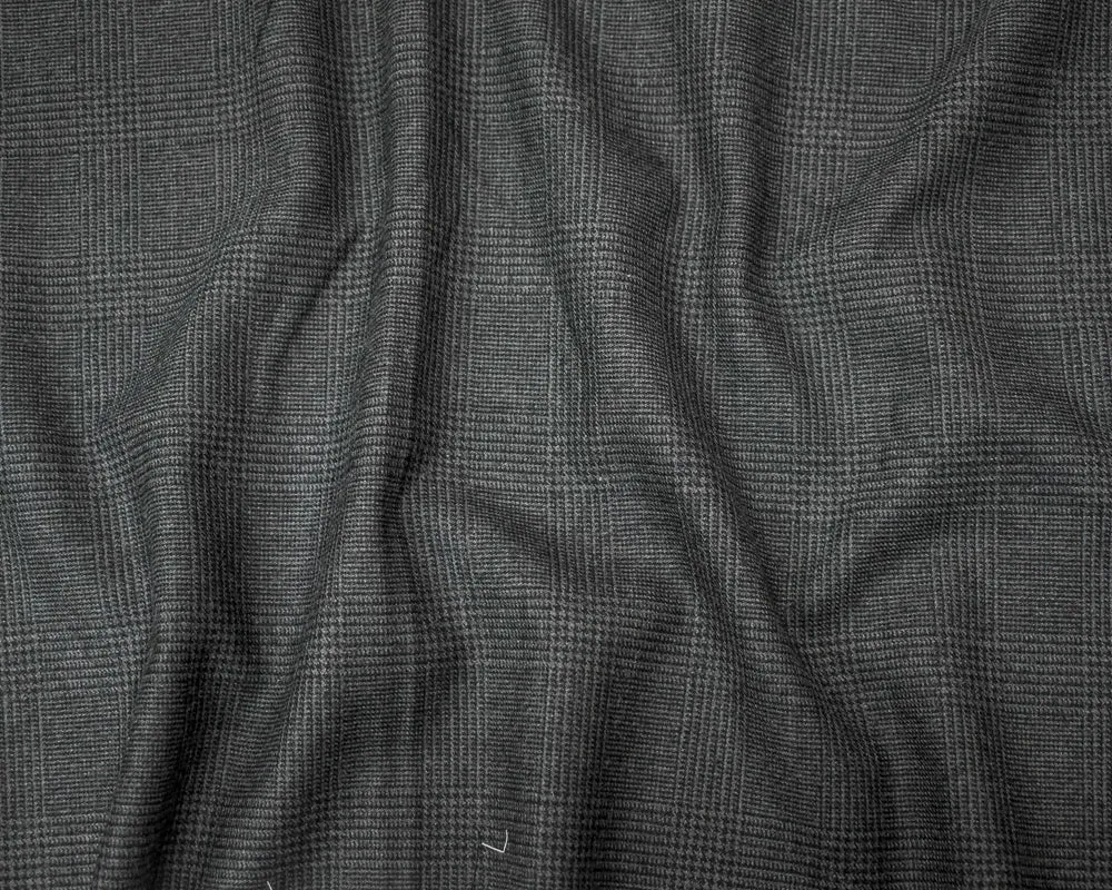 Black-Gray Wool-Polyester Glen Plaid Suiting Woven Fabric