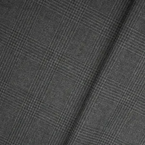 Black-Gray Wool-Polyester Glen Plaid Suiting Woven Fabric