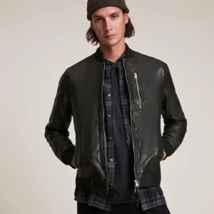 Black Lambskin Leather Bomber Jacket for Men