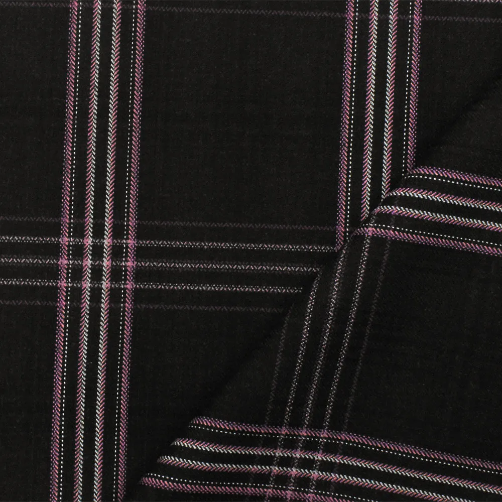 Black-Purple-Multi Plaid Wool Poly Herringbone Twill Woven Suiting Fabric