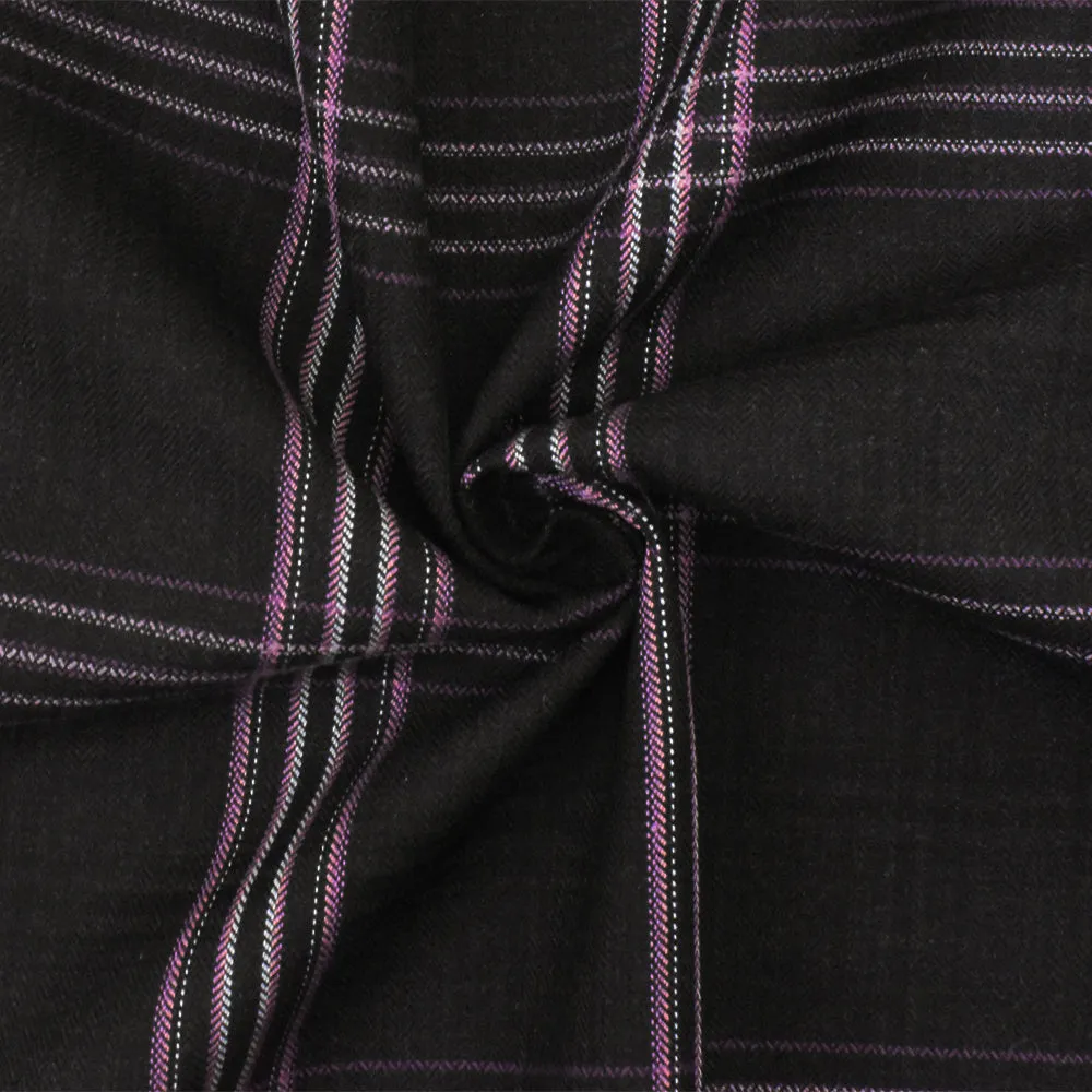 Black-Purple-Multi Plaid Wool Poly Herringbone Twill Woven Suiting Fabric