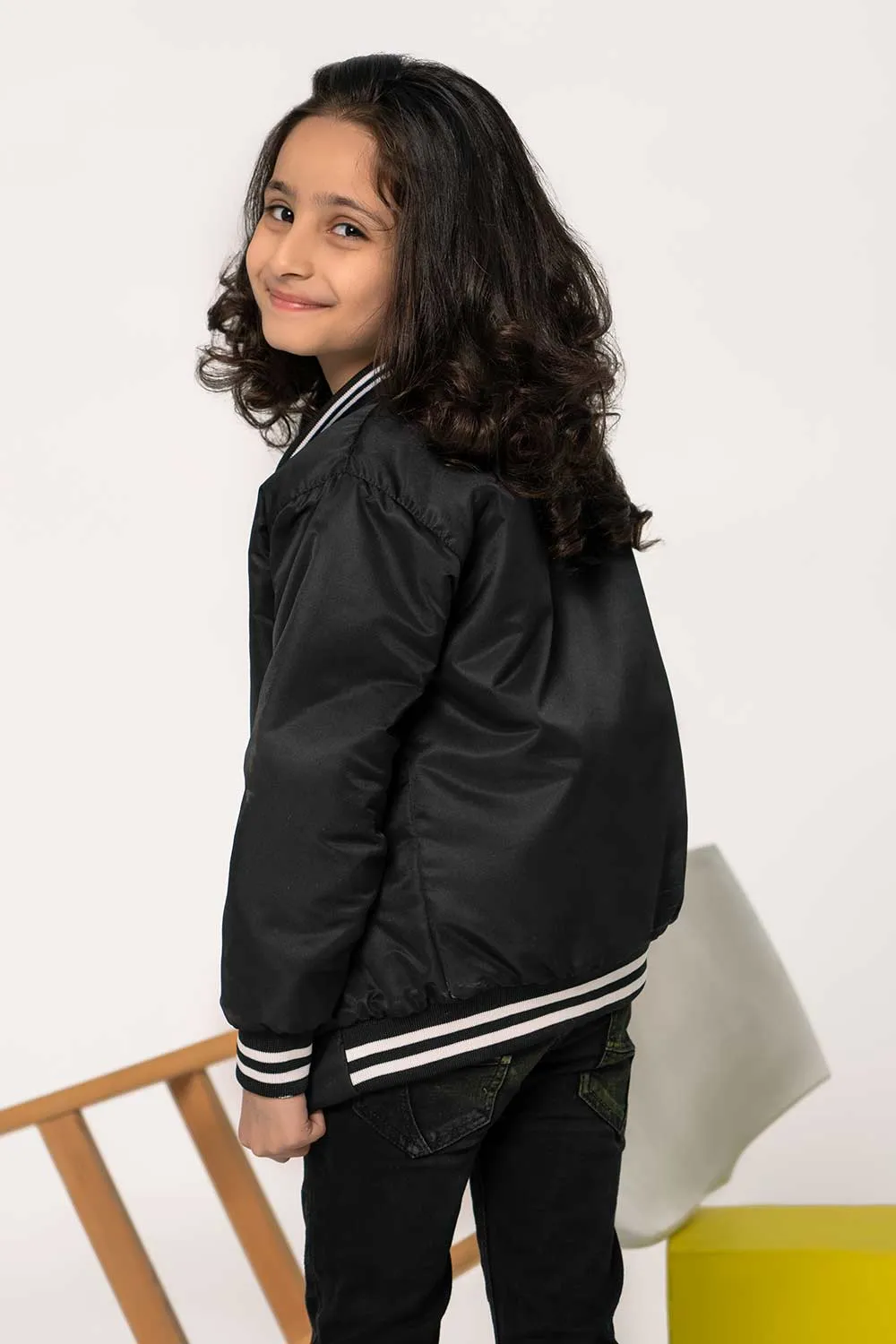 Black Tipped Bomber Jacket - Girls