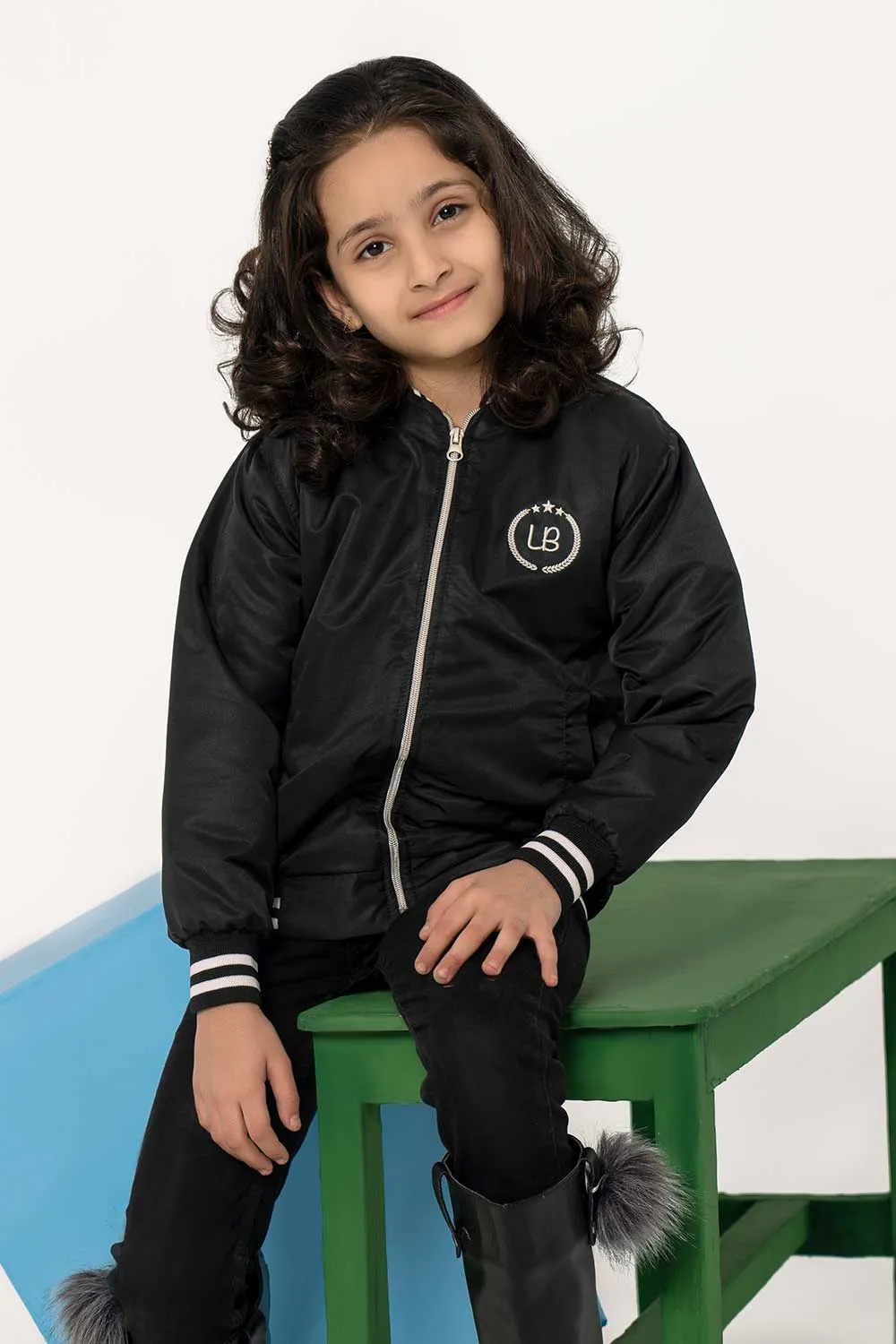 Black Tipped Bomber Jacket - Girls