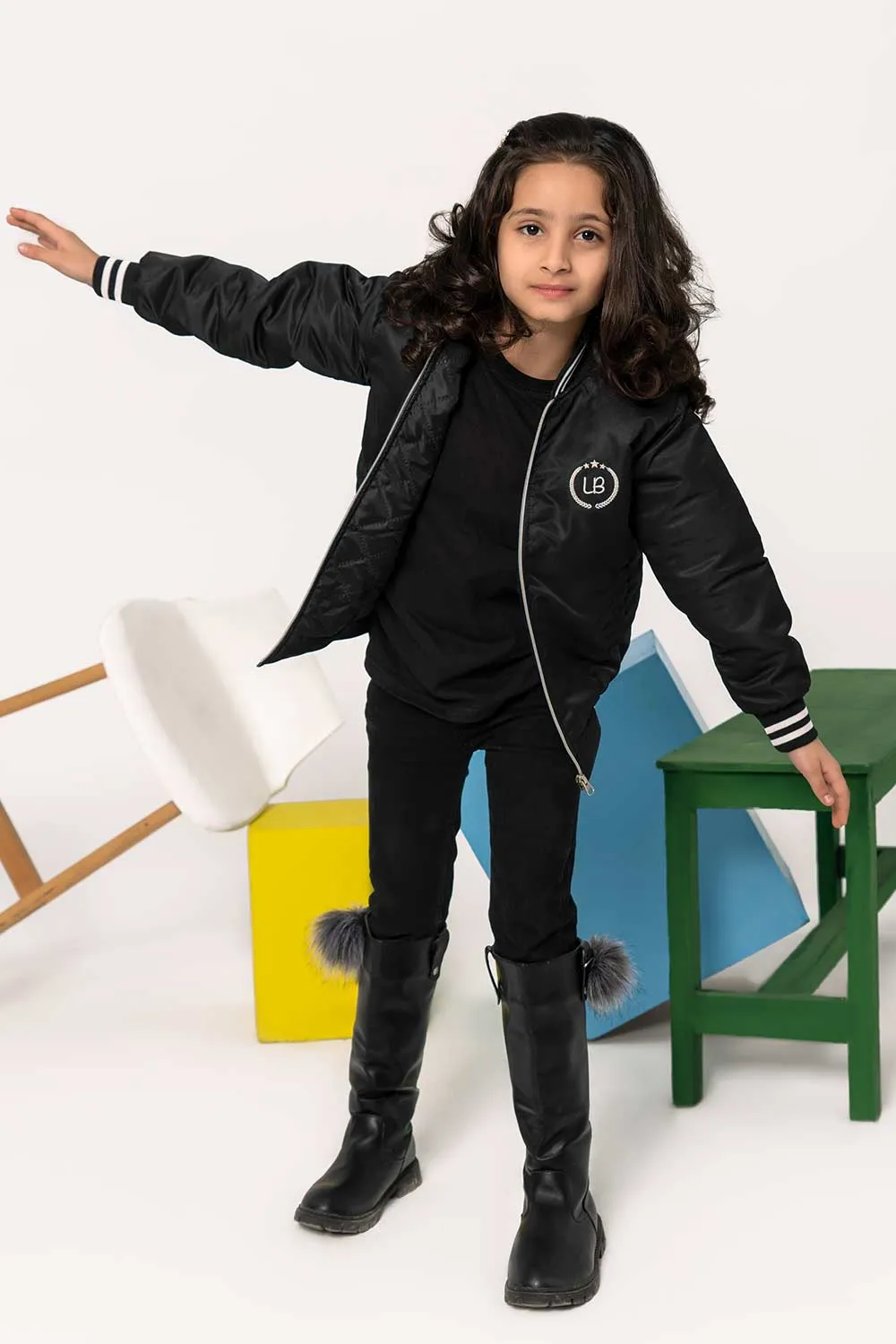 Black Tipped Bomber Jacket - Girls