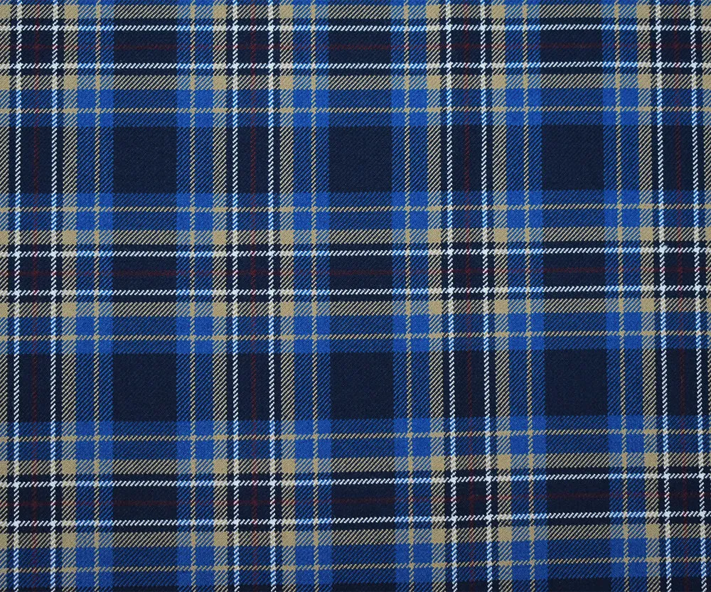 Blue-Brown-Multi Wool-Polyester Plaid Twill Suiting Woven Fabric