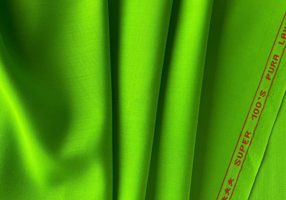 Brilliant Neon Lime Green Selvedged 100s Wool Suiting  (Made in Italy)