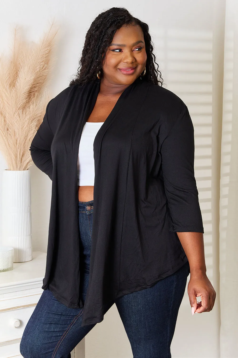 CC Size Inclusive Open Front Black Cardigan