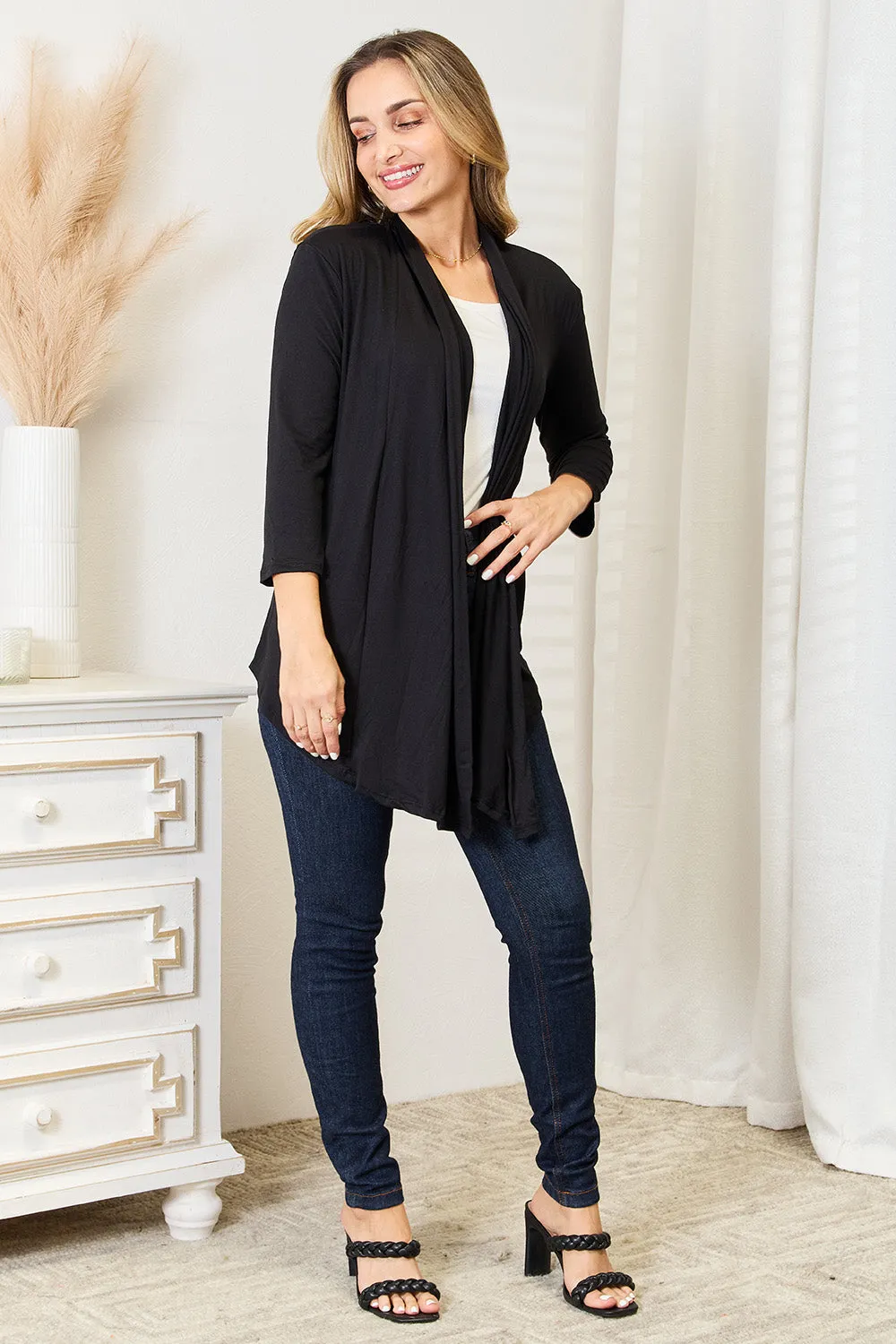 CC Size Inclusive Open Front Black Cardigan