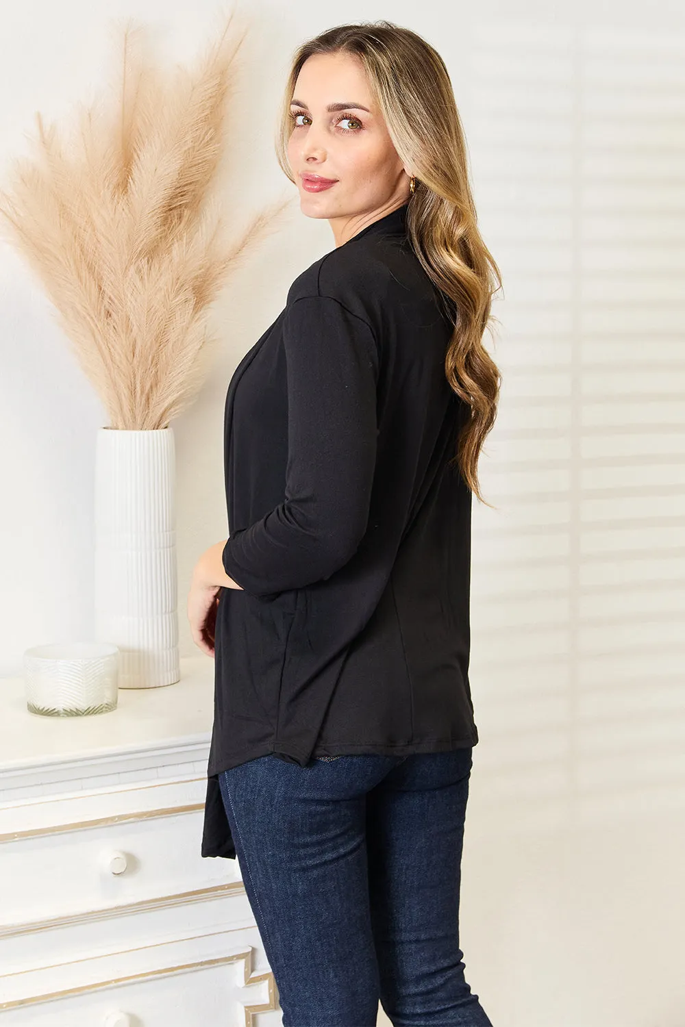 CC Size Inclusive Open Front Black Cardigan