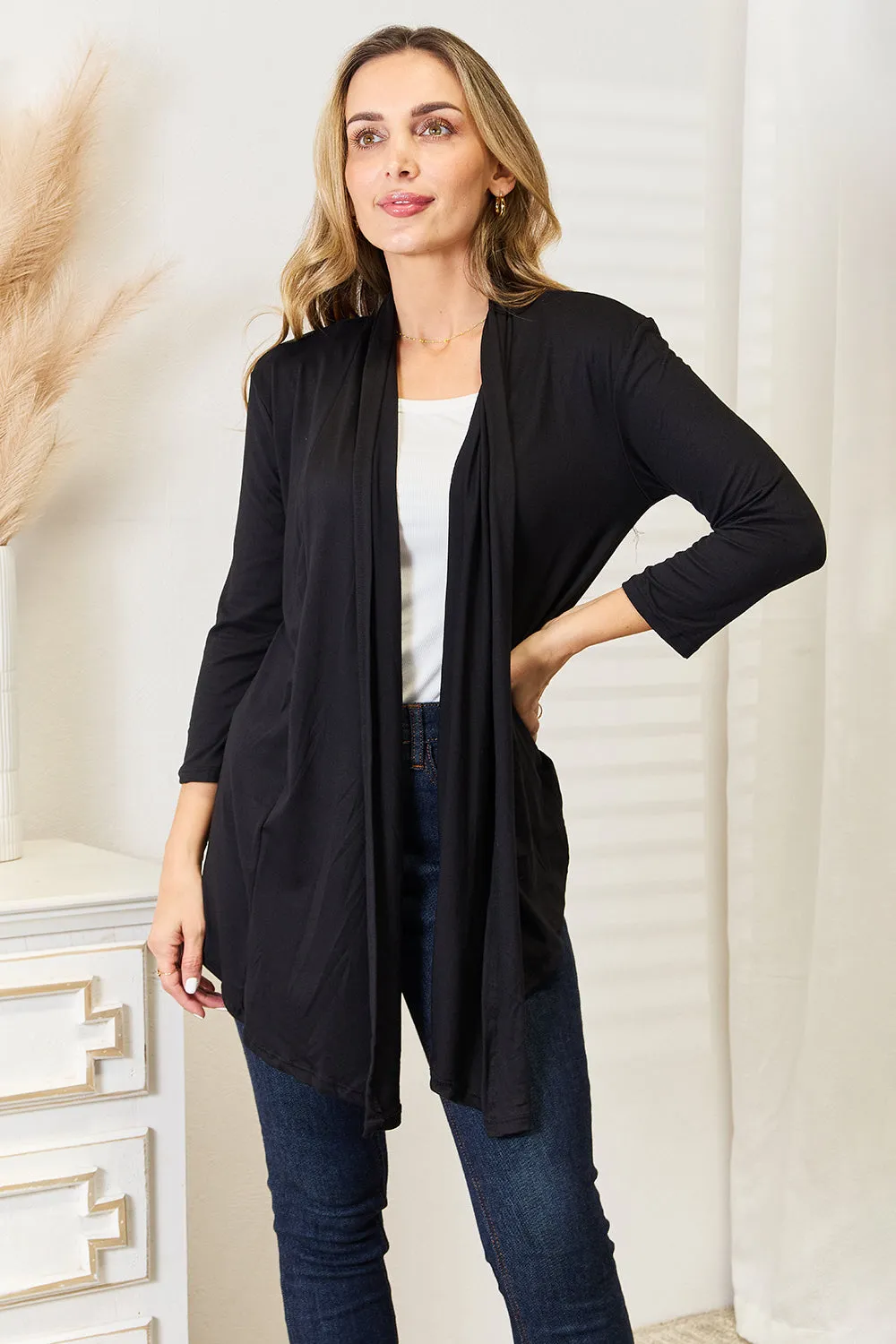 CC Size Inclusive Open Front Black Cardigan