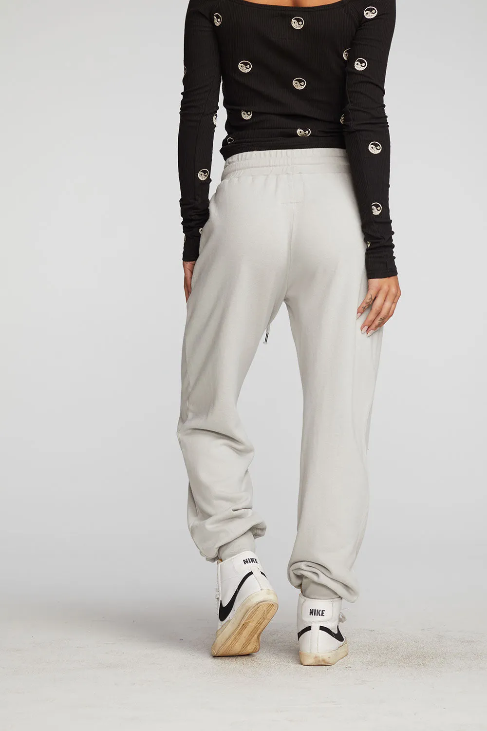 Cotton Fleece Joggers with Rib And Shoestring Tie