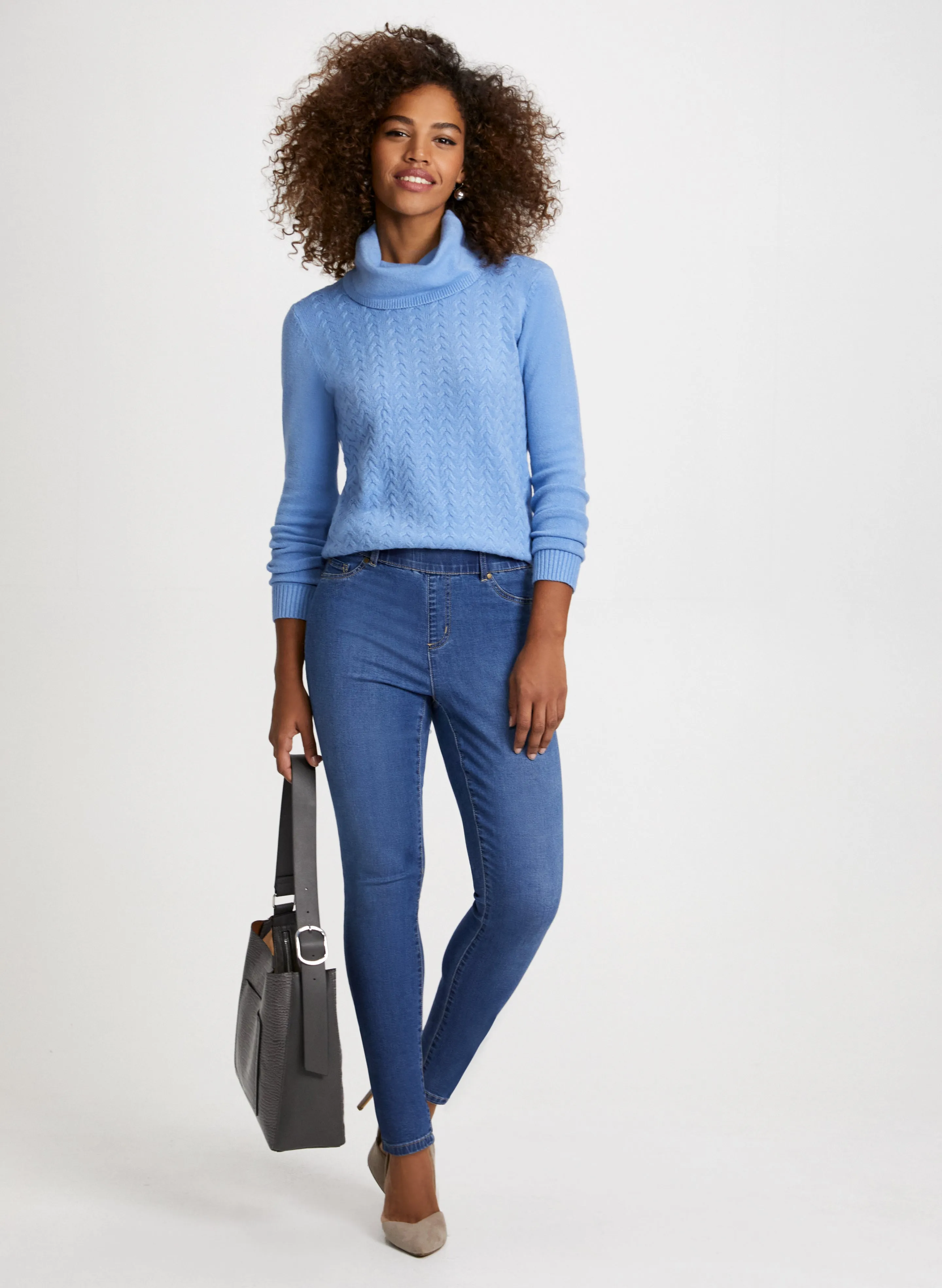 Cowl Neck Cable Knit Sweater