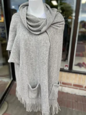 CREAM cowl neck long cardi O/S