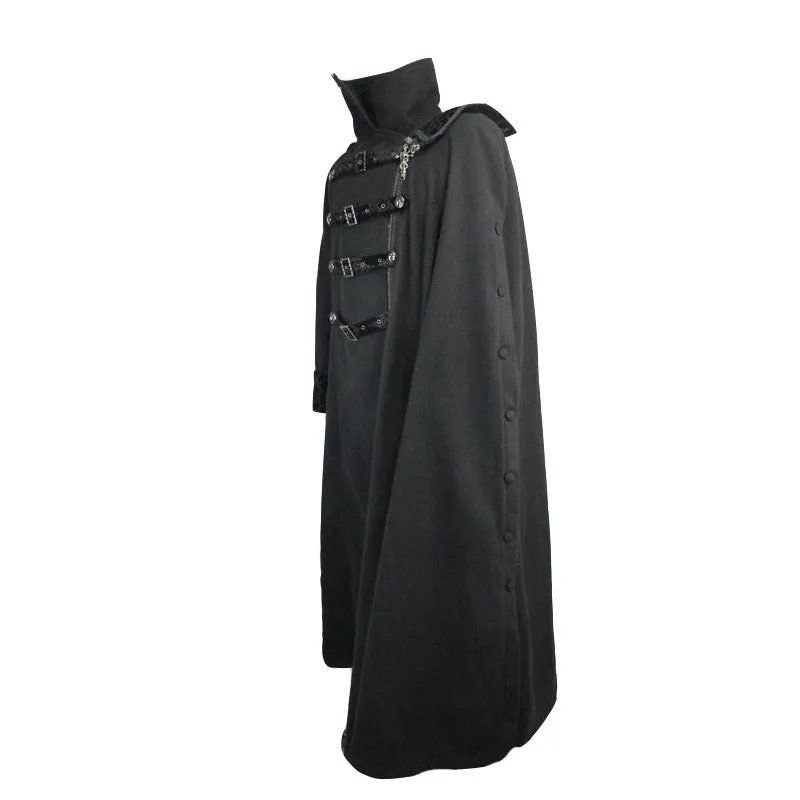 CT040 Detachable one-sided shawl double-sided woollen thick men punk long coat