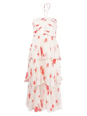 Floral print pleated midi dress