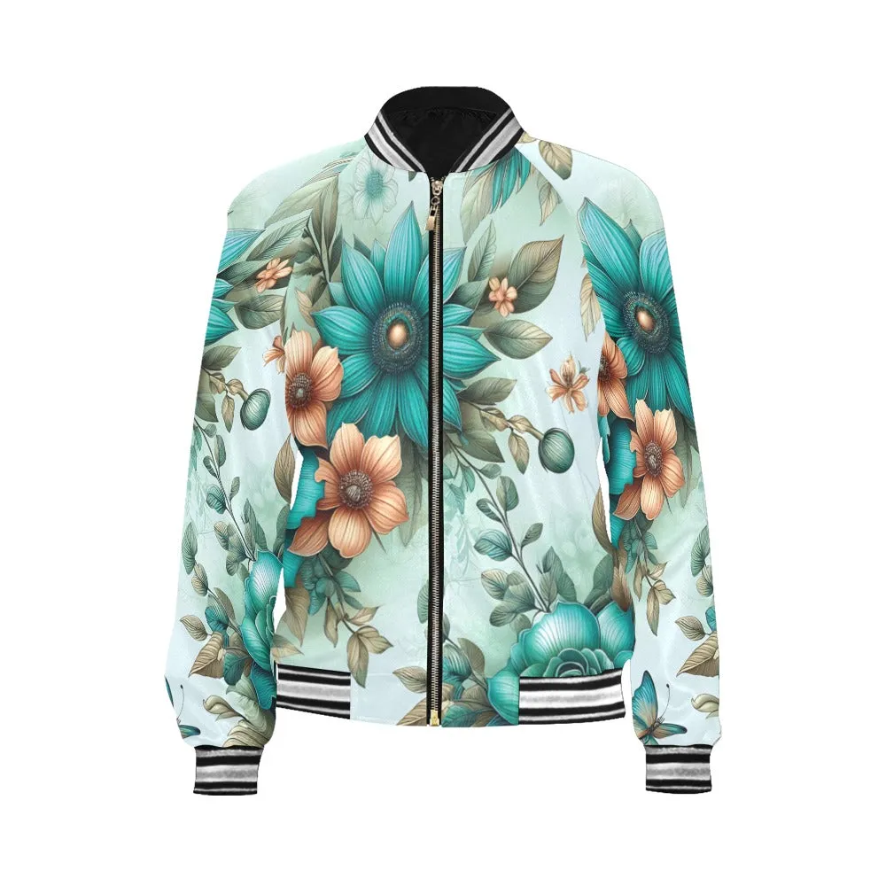 Greenery Floral awd438 Bomber Jacket for Women