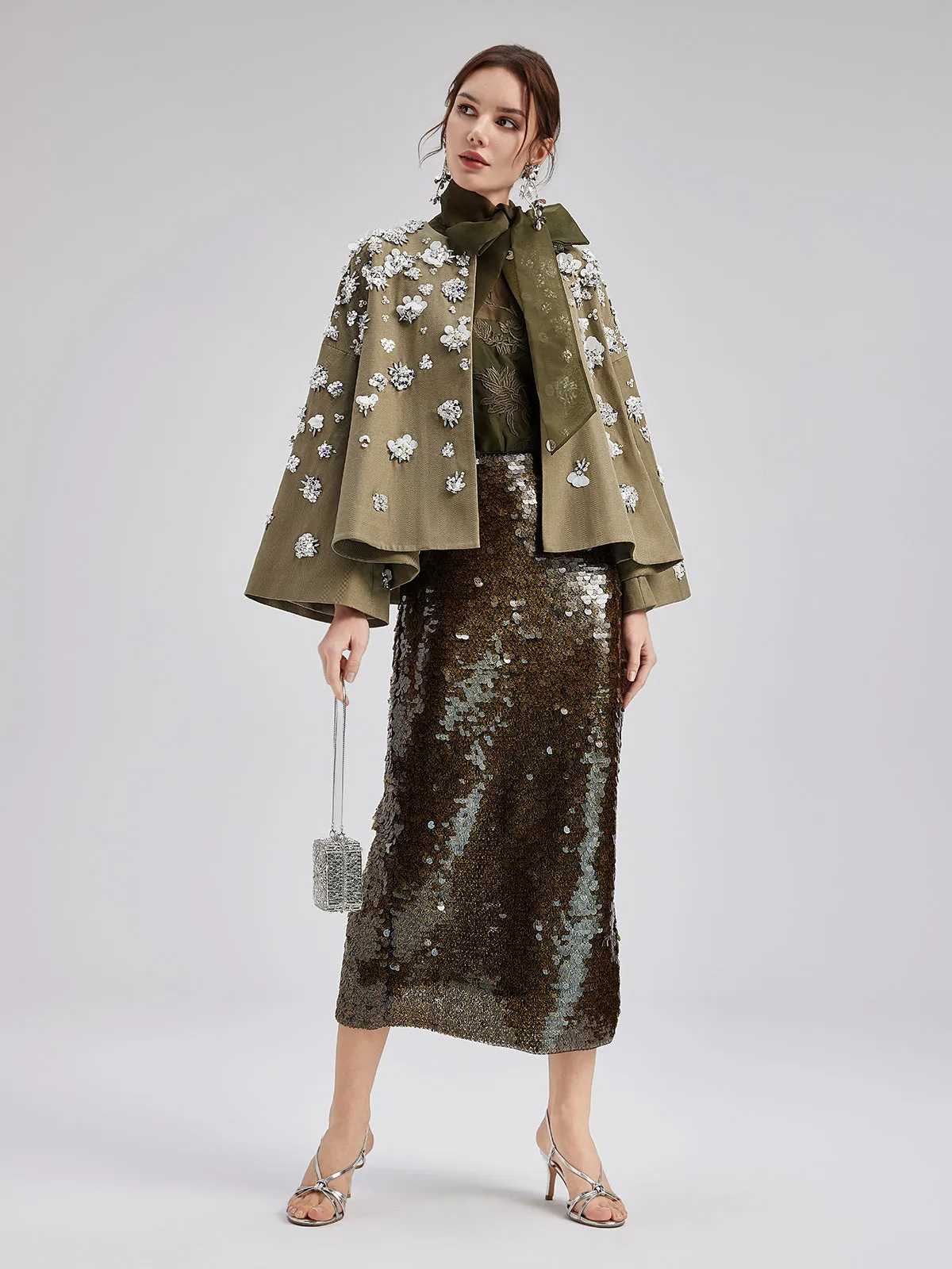 Hand-Embroidered Linen Cape Coat