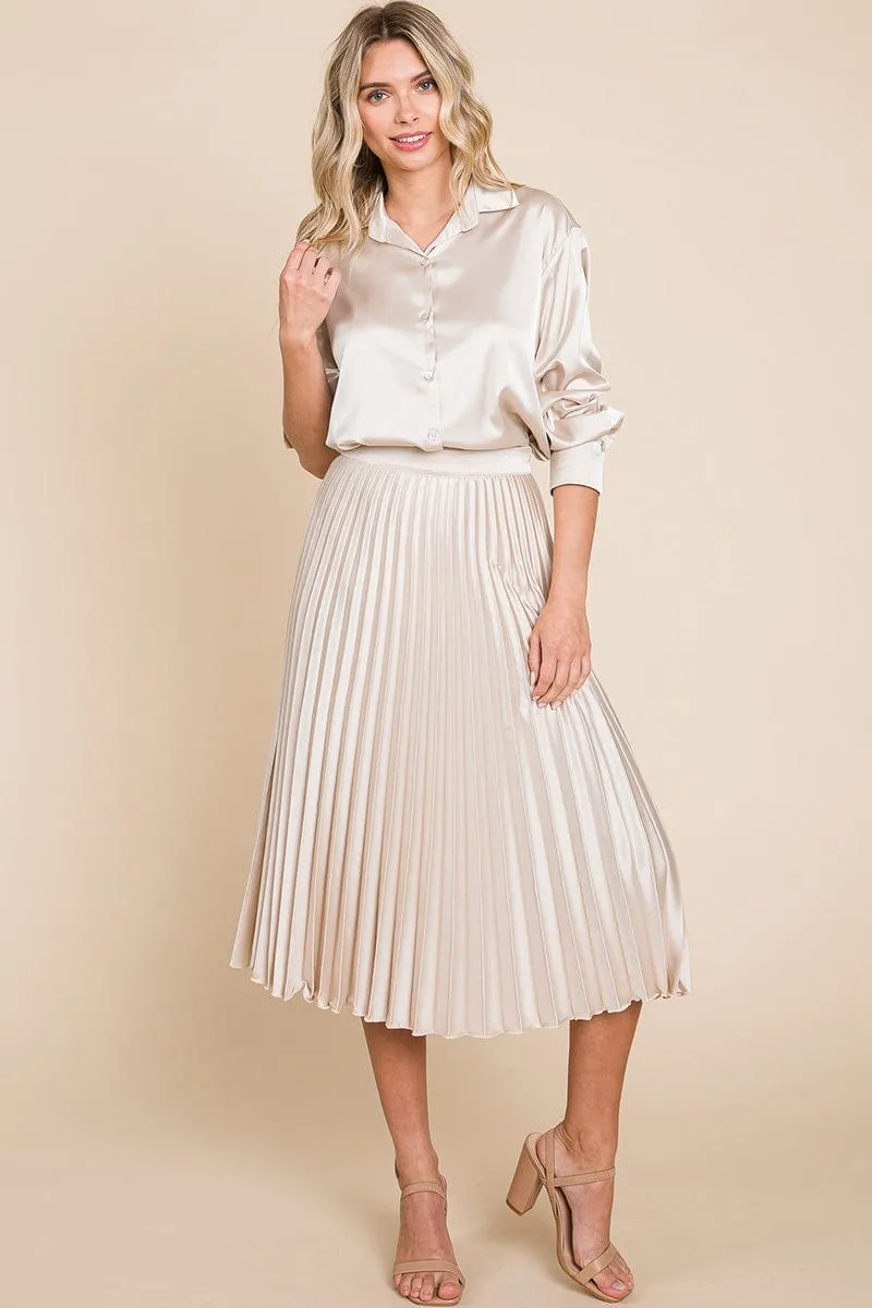 High Waisted Pleated Midi Skirt