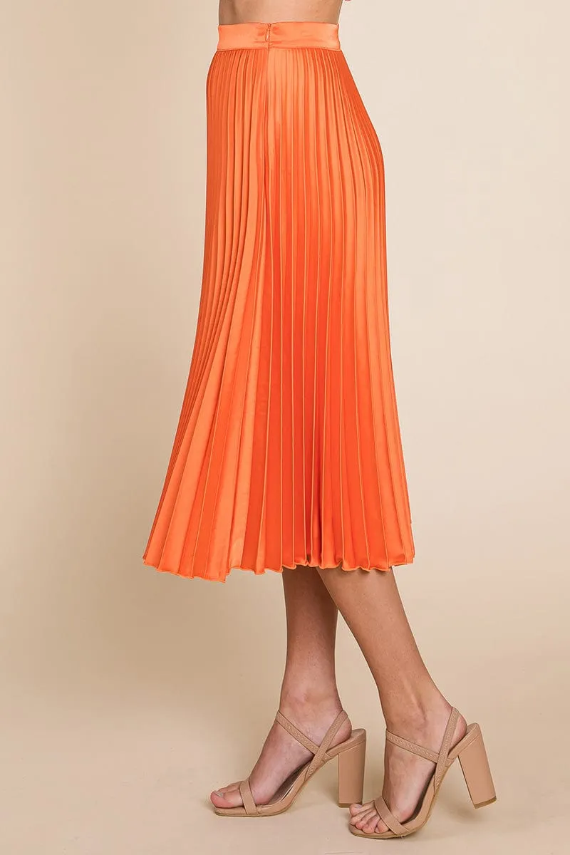 High Waisted Pleated Midi Skirt