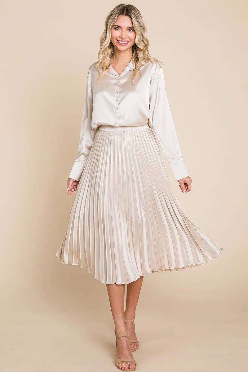 High Waisted Pleated Midi Skirt