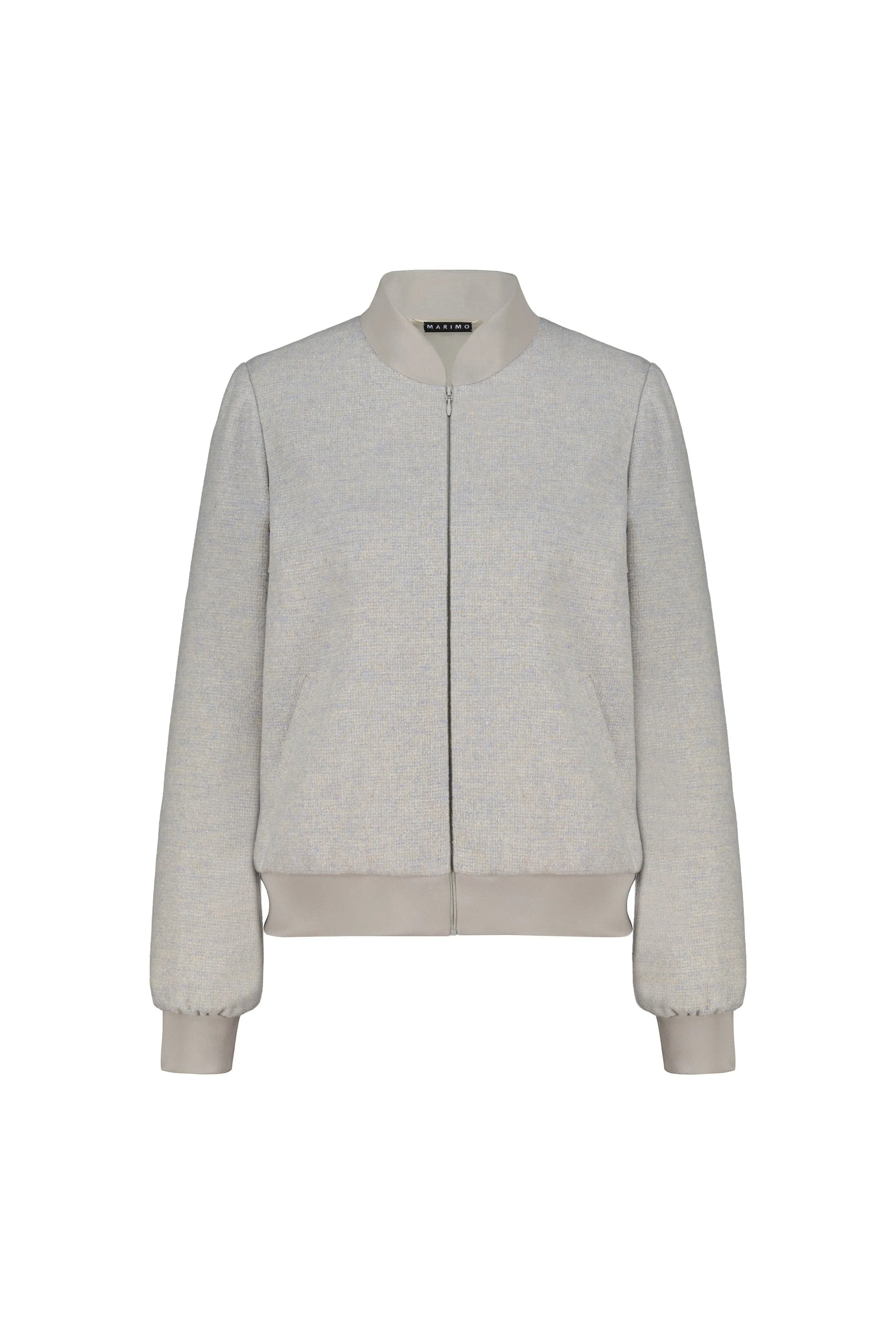 JASIONE GRAY WOOL-CASHMERE BLEND TWEED BOMBER JACKET