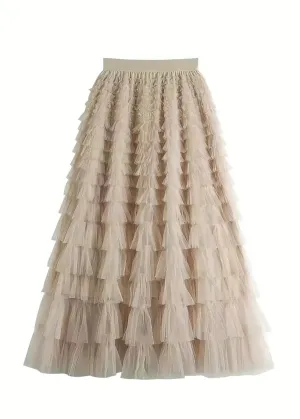 Kandice Tiered Pleat Midi Skirt