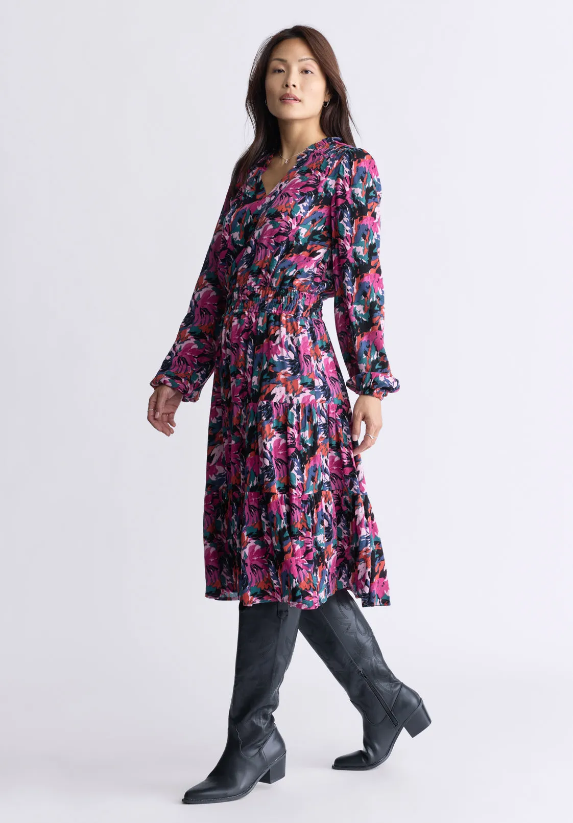 Karrigan Women's Long-Sleeve Midi Dress, Pink Floral - WD0059F