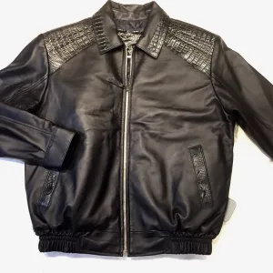 Kashani Jet Black Alligator Full Lambskin Bomber Jacket