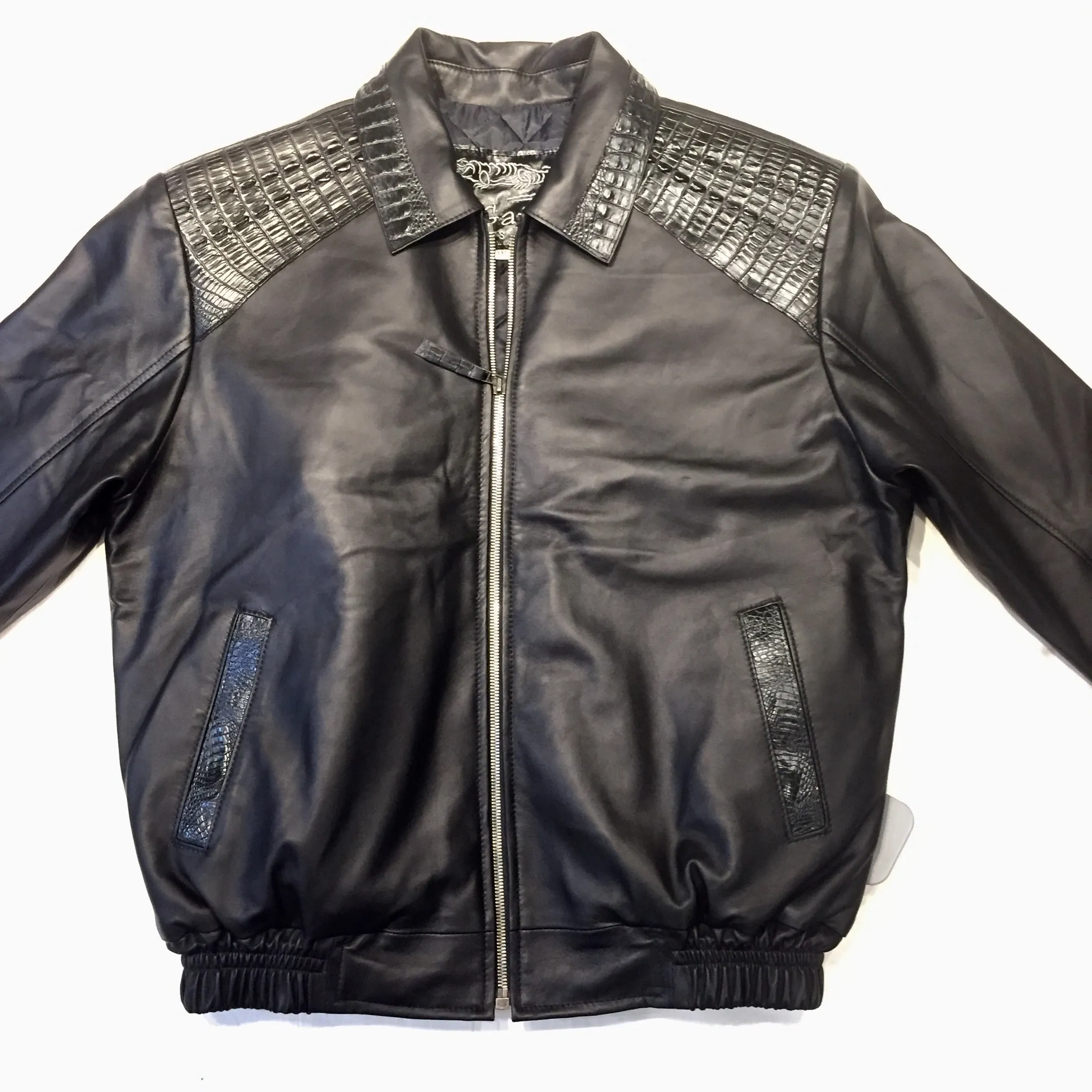 Kashani Jet Black Alligator Full Lambskin Bomber Jacket