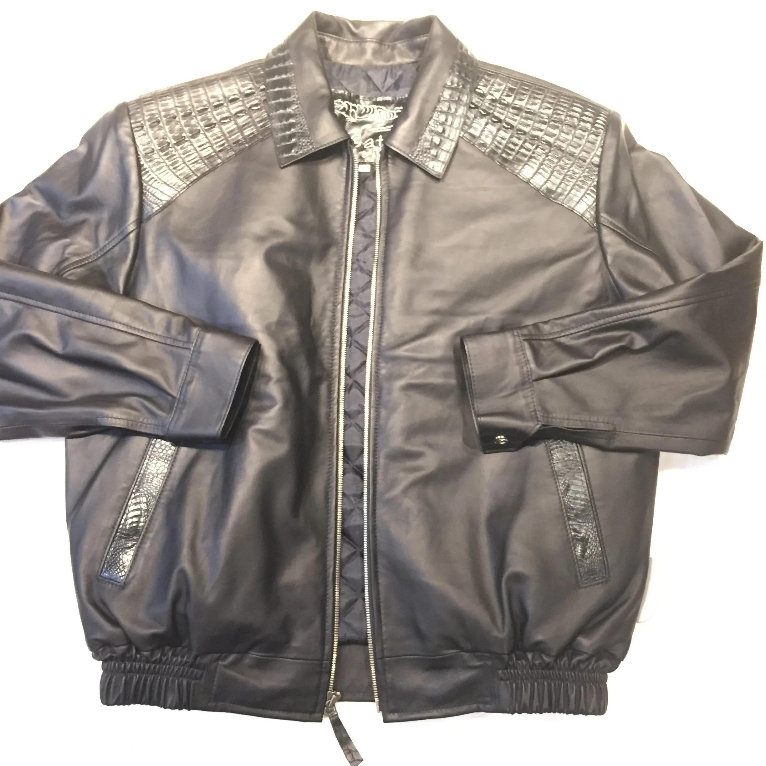 Kashani Jet Black Alligator Full Lambskin Bomber Jacket