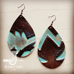 Leather Teardrop Earrings-Brown and Turquoise Laredo