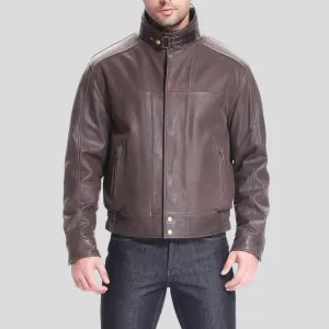 Lee Distressed Brown Bomber Leather Jacket for Men