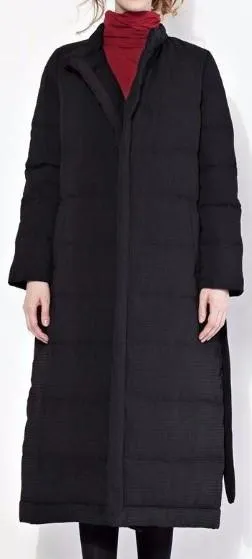 Long Waffle-Textured Puffer Down Coat in Black or Red