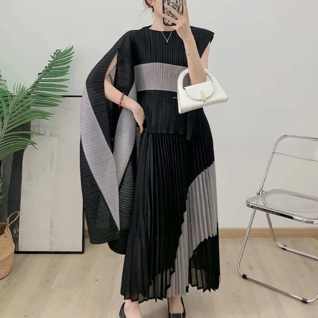 Luxe Pleated Long Skirt & Top Matching Set