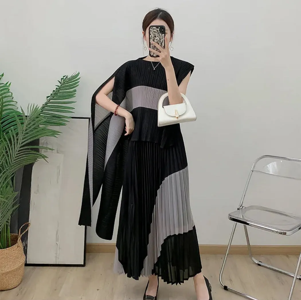 Luxe Pleated Long Skirt & Top Matching Set