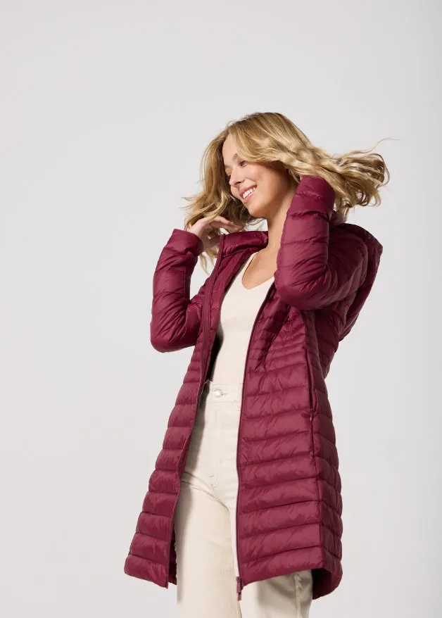 Maroon Duck Down Midi Puffer Coat