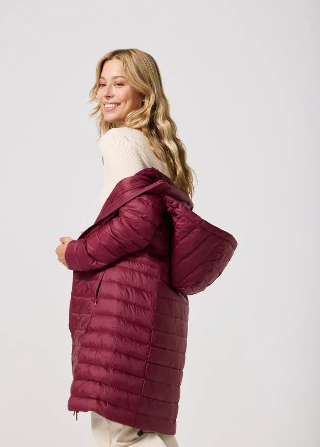 Maroon Duck Down Midi Puffer Coat