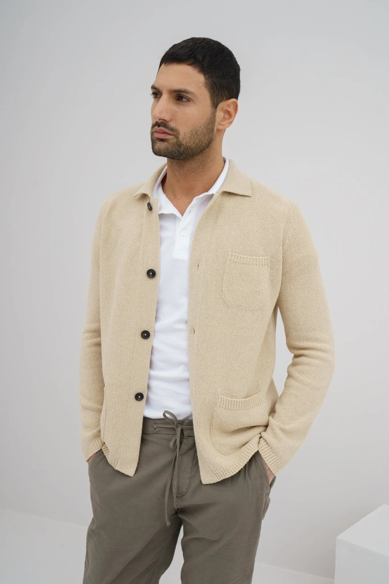 MCKINNON x FERRANTE Knit Boucle Shirt Jacket in BEIGE