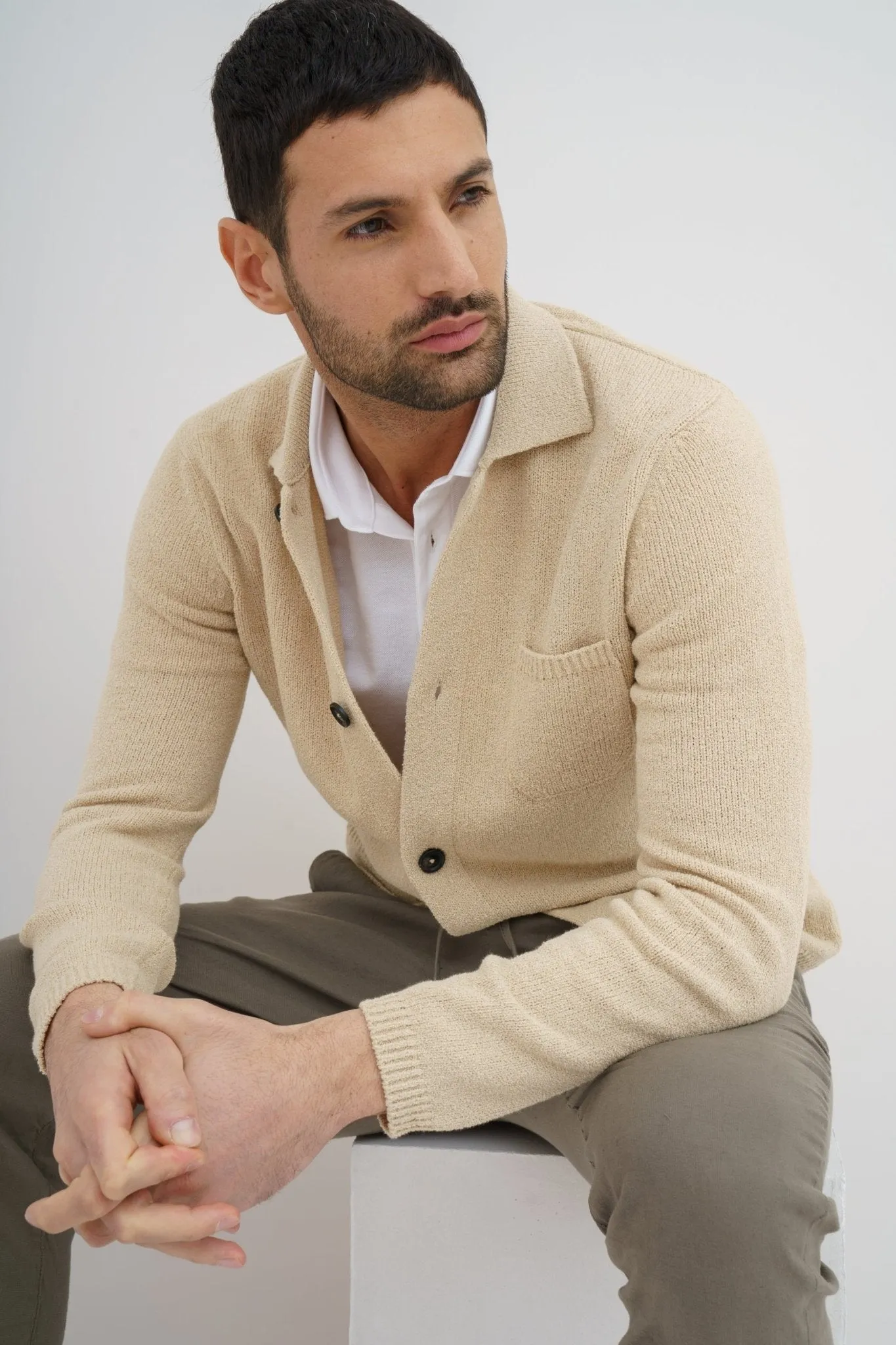 MCKINNON x FERRANTE Knit Boucle Shirt Jacket in BEIGE