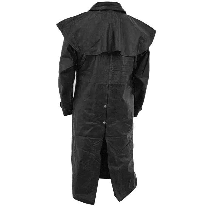 Men Black Leather Duster with Removable Cape